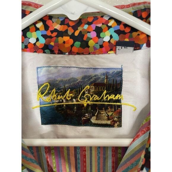 Robert Graham Sz L Button Down Shirt Classic Fit Multi Color Contrast Flip Cuff - Picture 4 of 12